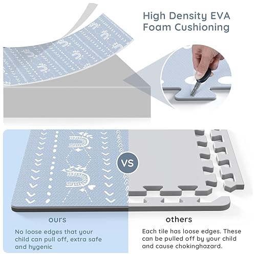Miniatura 5 de ieBabay Tapete de juego de espuma para bebé, 67.2 x 48 pulgadas, tapete de rompecabezas para gatear con azulejos entrelazados, tapete de juego de