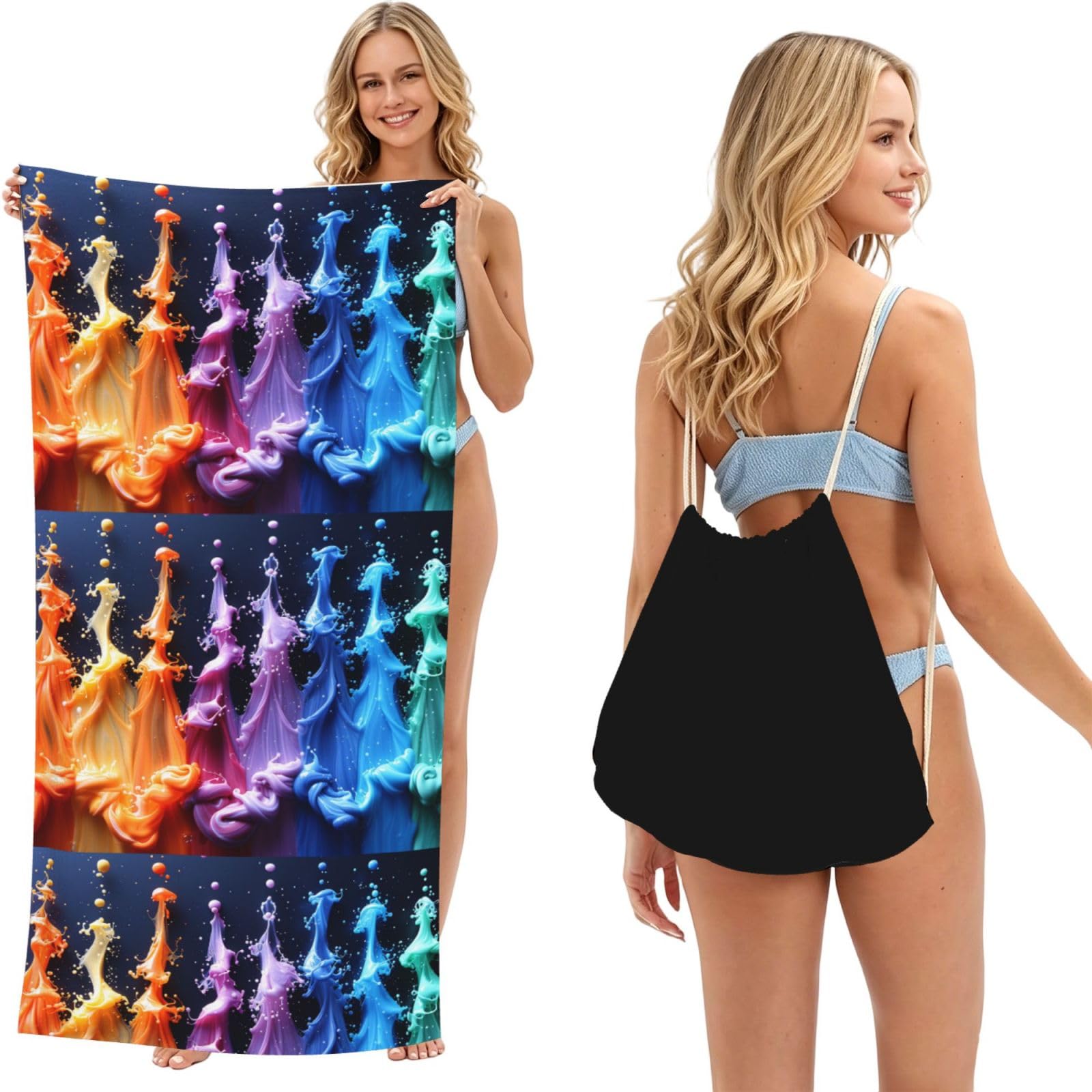 SKGOHLH Romantic Rainbow 2in1 Packable Beach Towel Bag Women