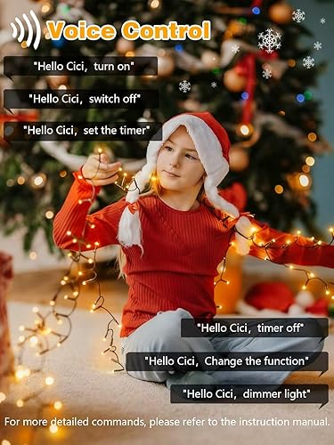 Miniatura 2 de Guirnalda de luces navideñas de 300 LED, 99 pies, controladas por voz y control remoto, 12 modos de iluminación, 3 funciones de temporizador, brillo