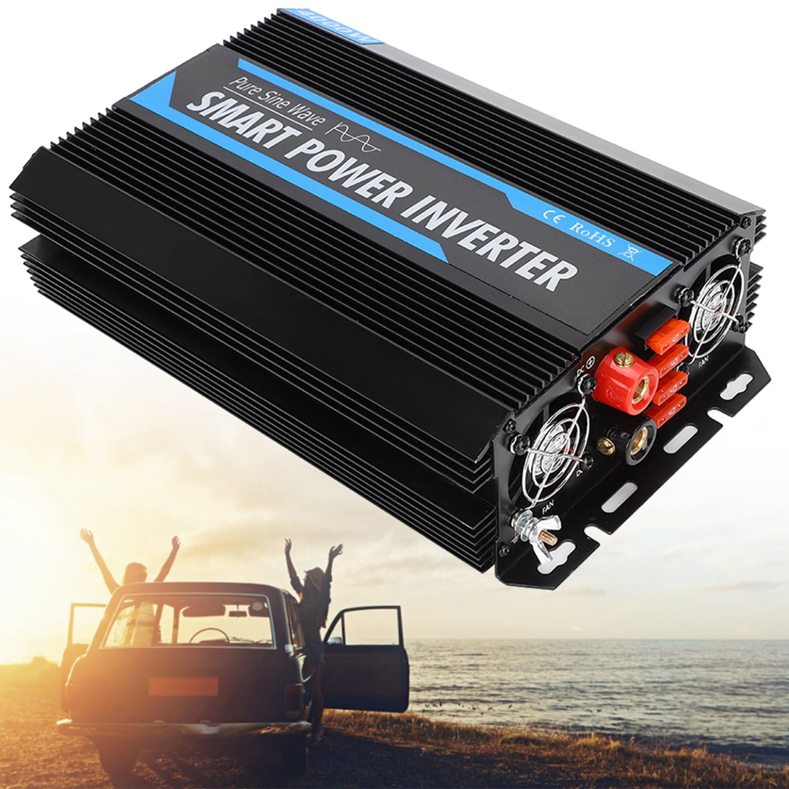 Bediffer 12 V do 220 V 1500 W Czysty Sinus Przetwornica Napięcia Transformator, Falownik Uniwersalny Pasuje do Samochodu, Czarny + Niebieski