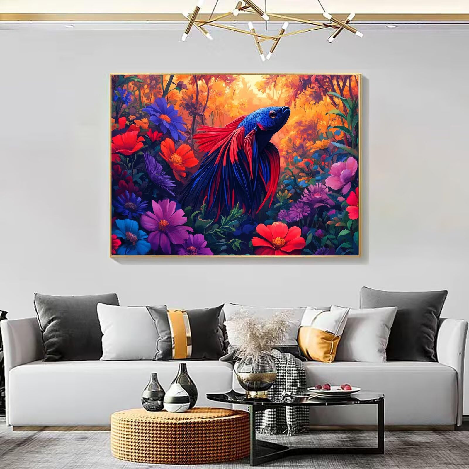 Dipingere con i Numeri Adulti fiore pescare, Quadri da Dipingere Numerati Fai Da Te per Principianti e Adultis, Olio La Pittura di Numeri Kit, Hobby Creativi Adulti, Decorazioni Casa 90x120cm Q3S-282