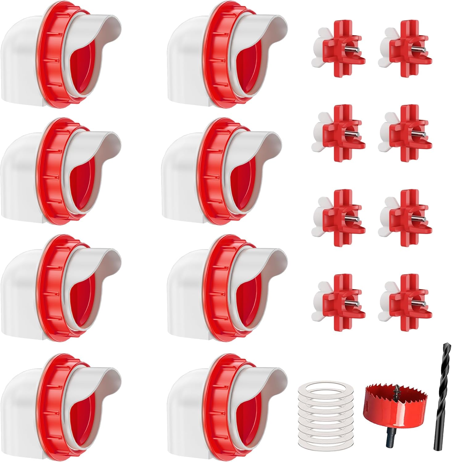 ZenxyHoC Chicken Feeders and Waterers, 8 Ports Chicken Feeder No Waste and 8 Packs Chicken Water Nipples