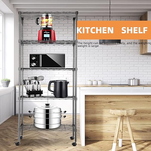 Miniatura 4 de Estantes de almacenamiento (negro, 5 estantes) Estante familiar de 5 capas, estante vertical de combinación libre, cocina, dormitorio, garaje,