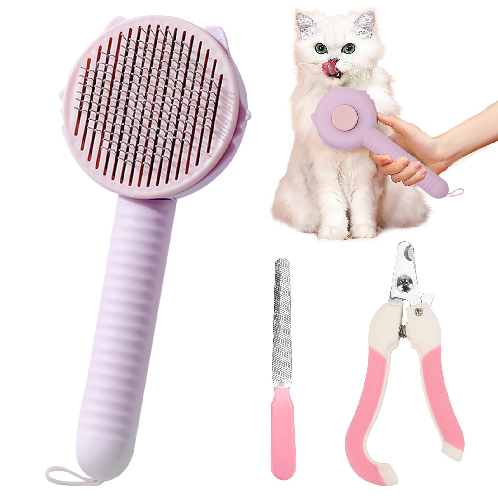 DKDDSSS Cepillo Para Perros, Cepillo Para Gatos, Quita Pelos Mascota, Cortauñas Gato, Cepillo Perro, Autolimpiante Peine para Mascotas, Quitar el Exceso y Muerto de Pelo