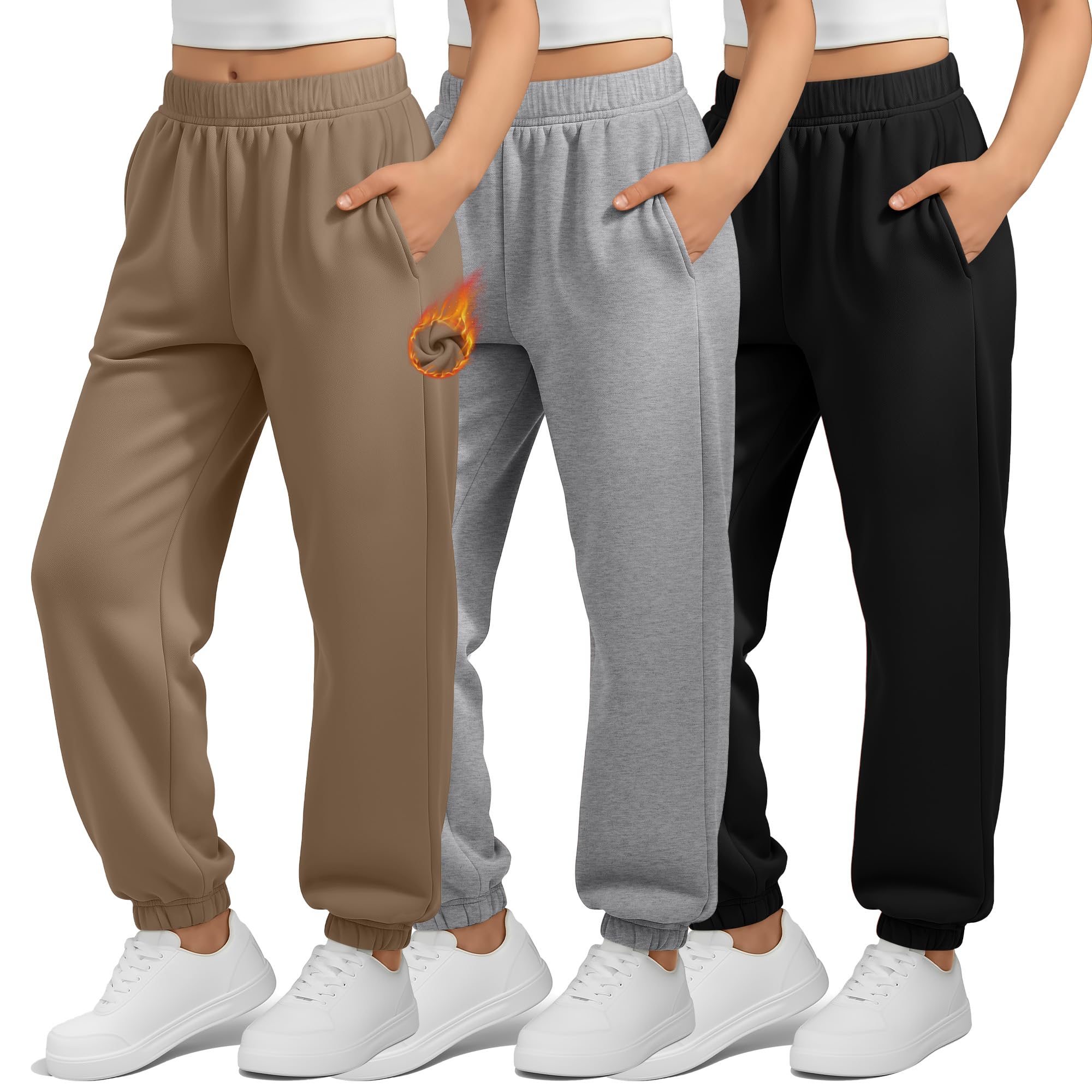 3 Pack Girls Fleece Sweatpants Thermal Joggers Pants