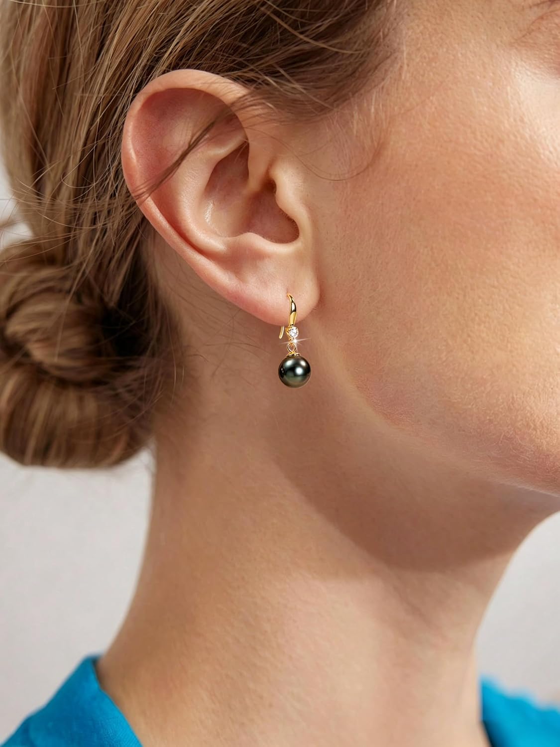 Tahitian Black Pearl Earrings for Women, 925 Sterling Silver Genuine Tahitian Cultured Pearl Drop Earrings Jewelry Gift for Women Wife Mom Daughter
