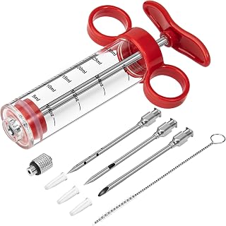 Kingsmile 1oz Meat Injector Syringe with 3 Needles - Turkey Marinade Injector for BBQ Grilling Smoking, Easy Clean Non-Slip Red
