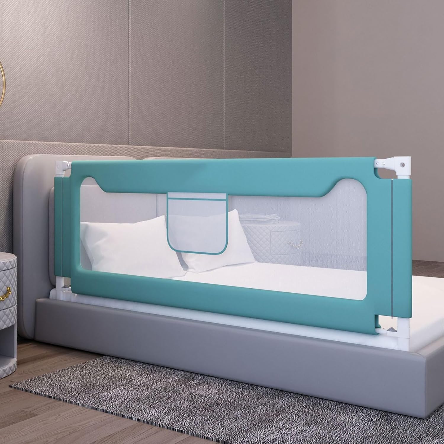 Barandilla de seguridad abatible para cama infantil con construcción reforzada para protección contra caídas en cunas