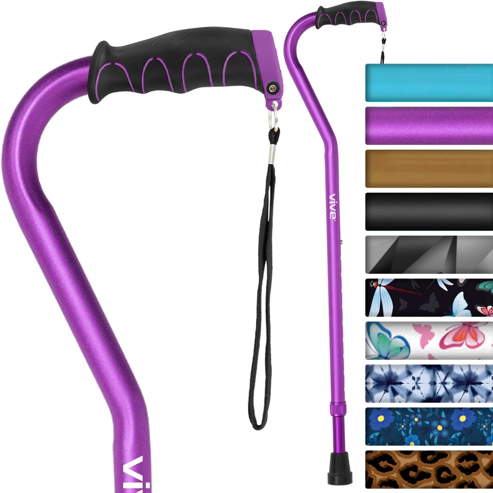 Vive Walking Cane for Women, Men, Elderly - Patented Offset Grip - Lightweight Adjustable Walking Aid with a Non-Slip Tip - Sturdy Balancing Mobility Aid for Seniors