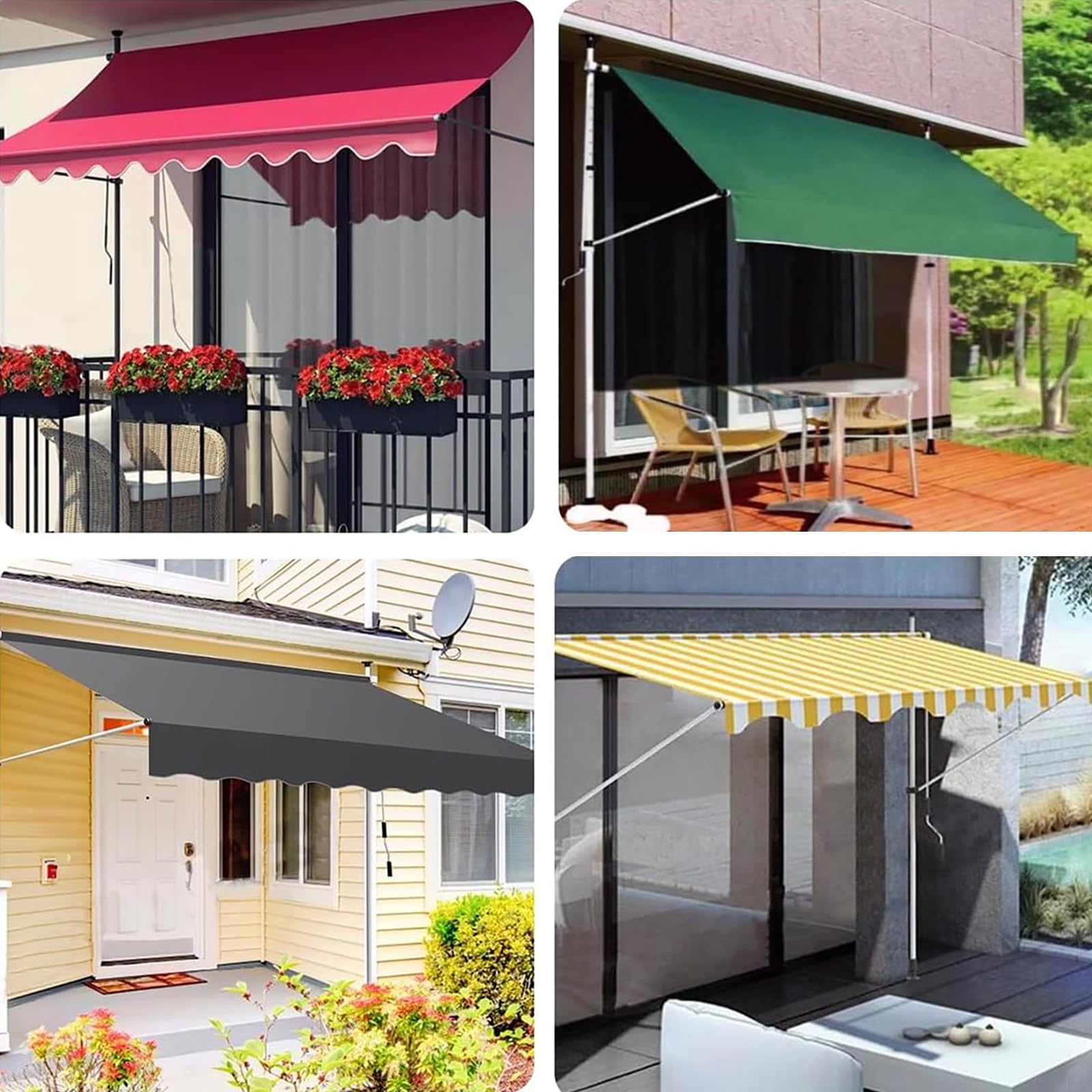 Toldo retráctil manual resistente a los rayos UV para jardín, acero y poliéster con altura ajustable de 2,15 a 3,1 m, sin taladrar, para patio al aire libre (gris + blanco, 3 x 1 m)