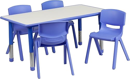 Miniatura 11 de Flash Furniture Emmy - Juego de mesa rectangular de plástico natural ajustable con 4 sillas, 23.625 pulgadas de ancho x 47.25 pulgadas de largo
