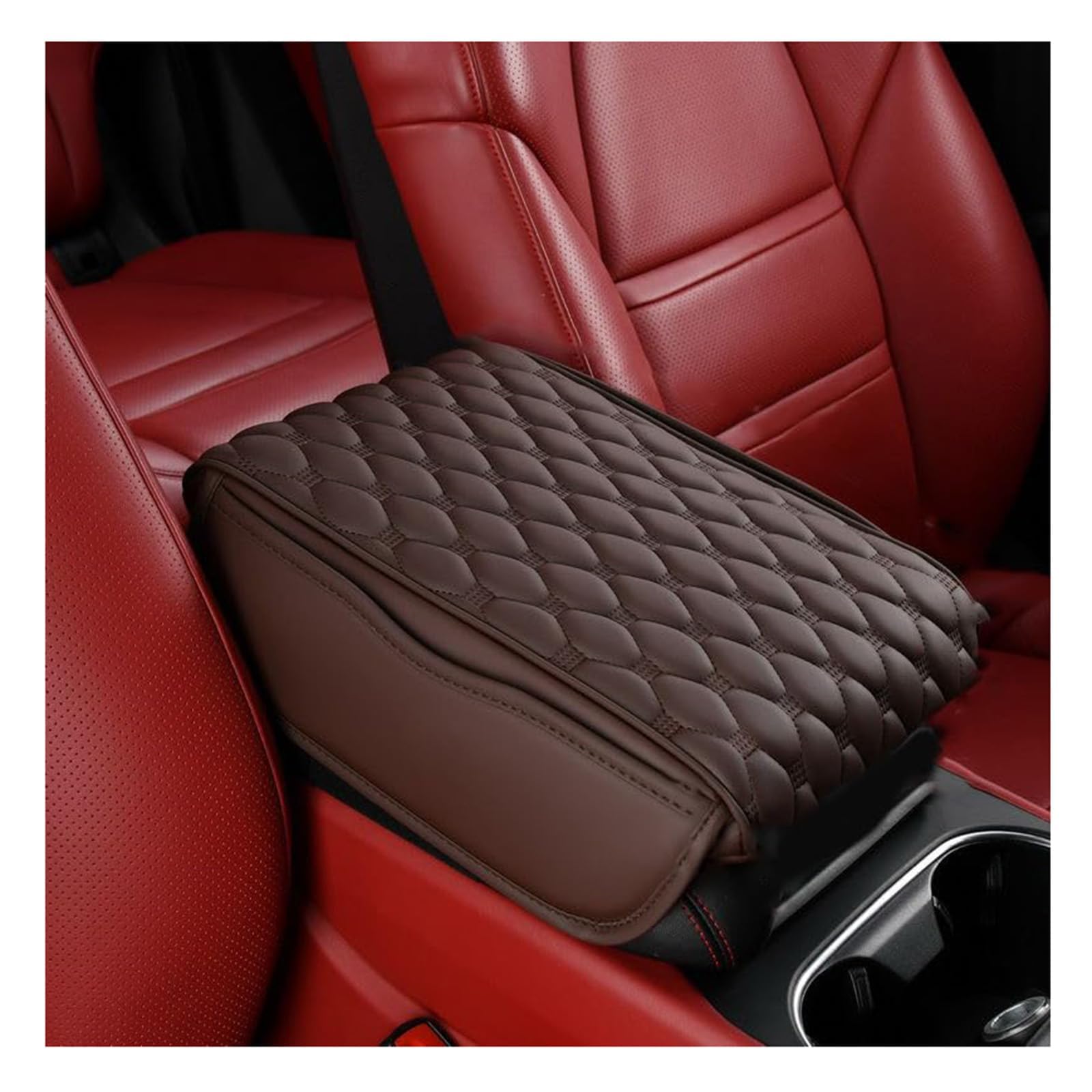 QYETRGF Car Armrest Cushion, for Ford Kuga (CX482) Titanium/X/St Line 2019-2026 Center Console Pad Leather Armrest Cover Protector Memory Foam Elbow Support Mat,C