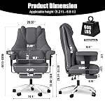 400 lbs Big and Tall Ergonomic Office Chair with Footrest,Computer Gaming Chair with Folding Armrest and Lumbar Support Adjustable Height,Wide Desk Chair with Wheels for Home Office (Grey)