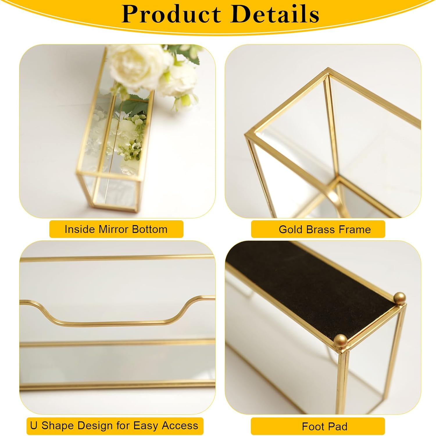 Guest Towel Holder,Gold Glass Napkin Holder for Bathroom,Vertical Bathroom Napkin Holder with Feets,Stylish Guest Towel Holder Tray for Bathroom Toilet Kithcen Dining Table Party Decor - Image 5