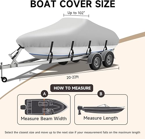 Miniatura 16 de NEVERLAND Funda impermeable para lancha remolcada, resistente al agua, lona de poliéster de grado marino, se adapta a forma de V, casco en V y Negro