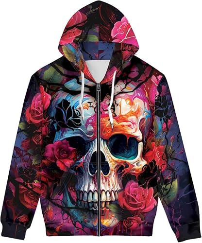 GLUDEAR Unisex Realistic 3D Digital Print Full Zip Hoodie Jackets Hooded Sweatsh