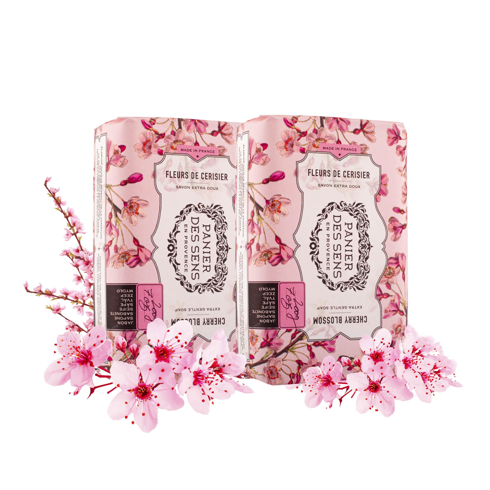Panier des Sens - Kirschblüte Seifenstück 2x200g - Hand & Körperseife Kirschblüten- Mit Karitéöl - feste Seife für Damen & Herren- Französisch Seife- Naturseife 97% natürliche