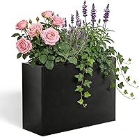 ZeeitGluu 38x13x30 Inch Heavy Duty Black Metal Tall Rectangular Planter Box with Drainage Holes & Adjustable Feet for Patio Garden