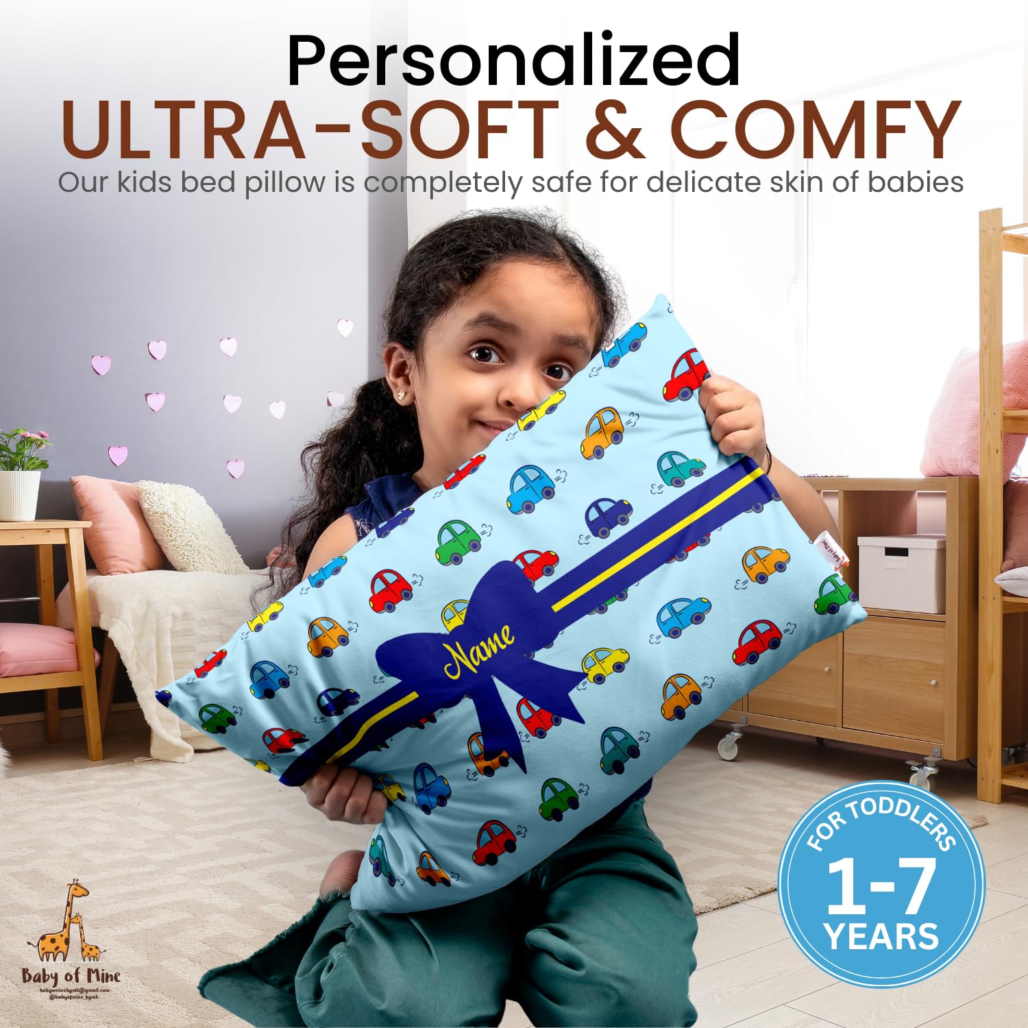 Baby of Mine Personalized Pillow for Kids – Custom Name, Super Soft Cotton Kids Cushion for 5 Years Old Kids, Adorable Prints - Image 3 thumbnail