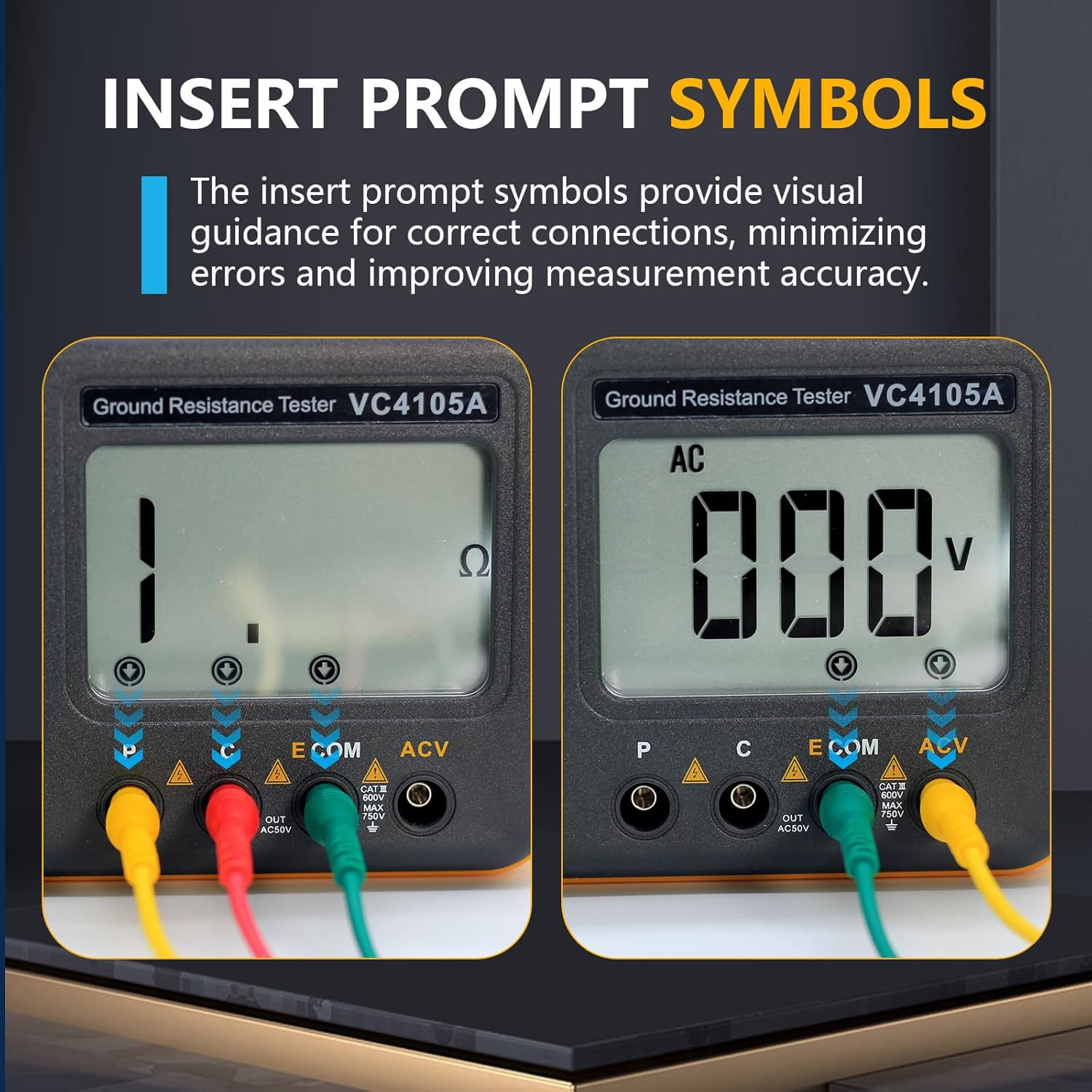 VC4105A Ground Earth Resistance Meter Tester,SKYCENX Grounding Meter Tester for Earthing,Offers Three Resistance Ranges (20Ω/200Ω/2000Ω) and AC Voltages 750V,with Tool Bag