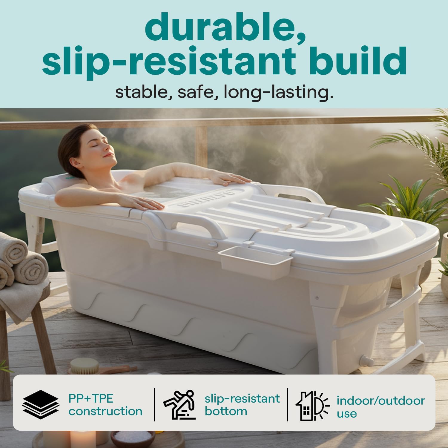 SereneLife 59 Portable Bathtub for Adults – Large Foldable Freestanding Bath Tub for Hot Spa & Cold Plunge Ice Bath, Indoor/Outdoor, Pet & Family Use, Complete Set