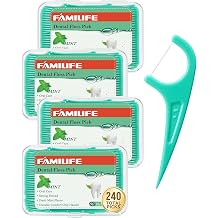 FAMILIFE Floss Picks, 240 Count Mint Dental Floss Picks with 4 Travel Cases | Tooth Picks Flossers for Adults, Gentle on Gums, Dental Picks for Teeth Cleaning, Portable for Travel, Family, Office