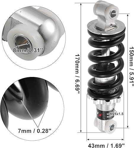 Miniatura 3 de X AUTOHAUX Amortiguador trasero 5.906 in 1200lbs Amortiguador de choque trasero para scooter de gas, bicicleta eléctrica, motocross, 47 cc, 49 cc,
