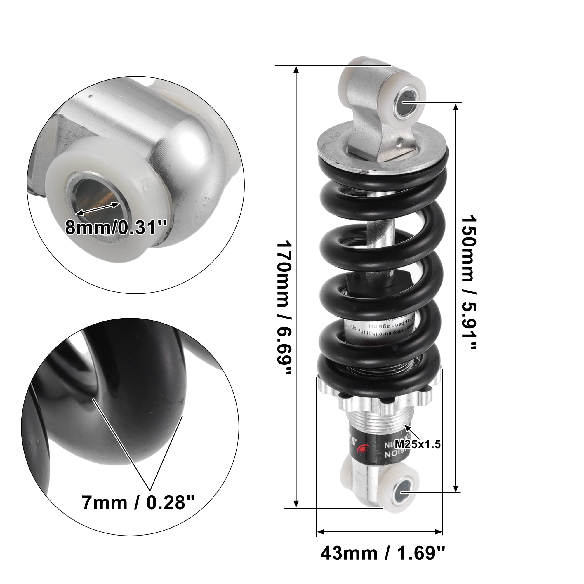X AUTOHAUX Amortisseur arrière 150 mm 544,3 kg pour scooter Dirt Bike Argenté