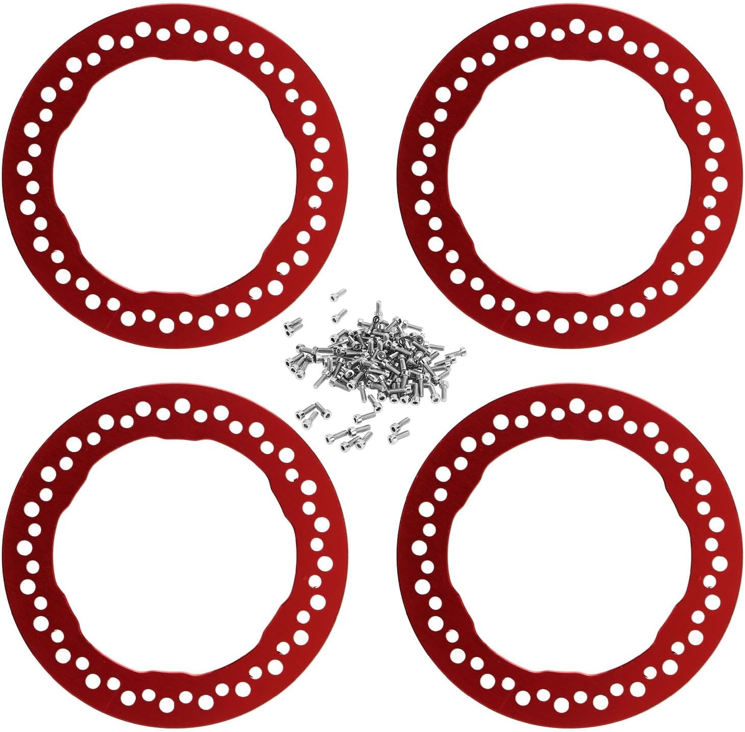 4pcs 1.9 Inch Wheel Outer Beadlock Rings Aluminum Alloy Replacement Wheel Beadlock Rings 1/10 RC Car Axial SCX10 90046 RC Car (Red)