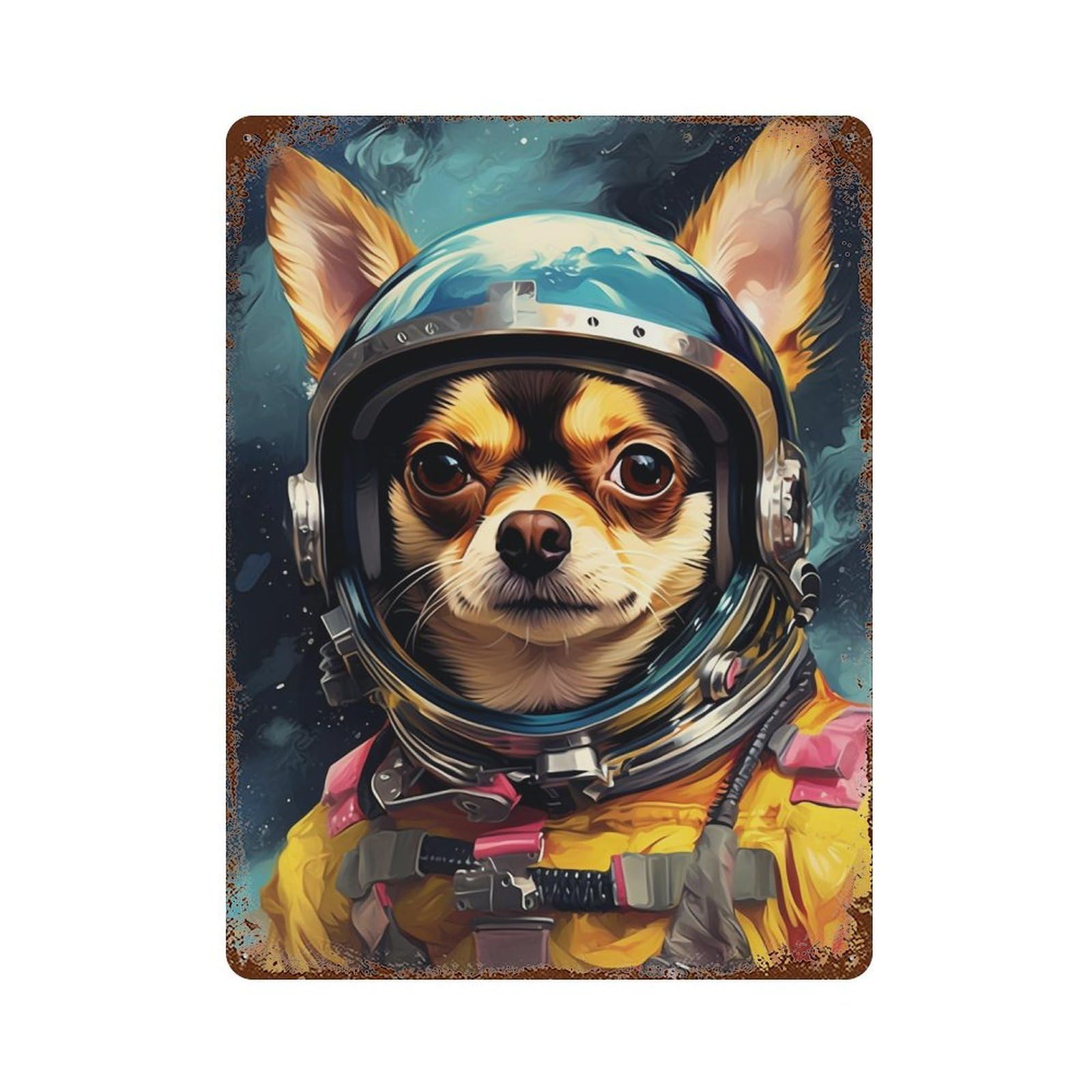 Space Dog Explorer-52 Vintage Rust Metal Sign 15.7"x11.8", Shabby Chic Decor for Living Room, Hallway And Home Decor