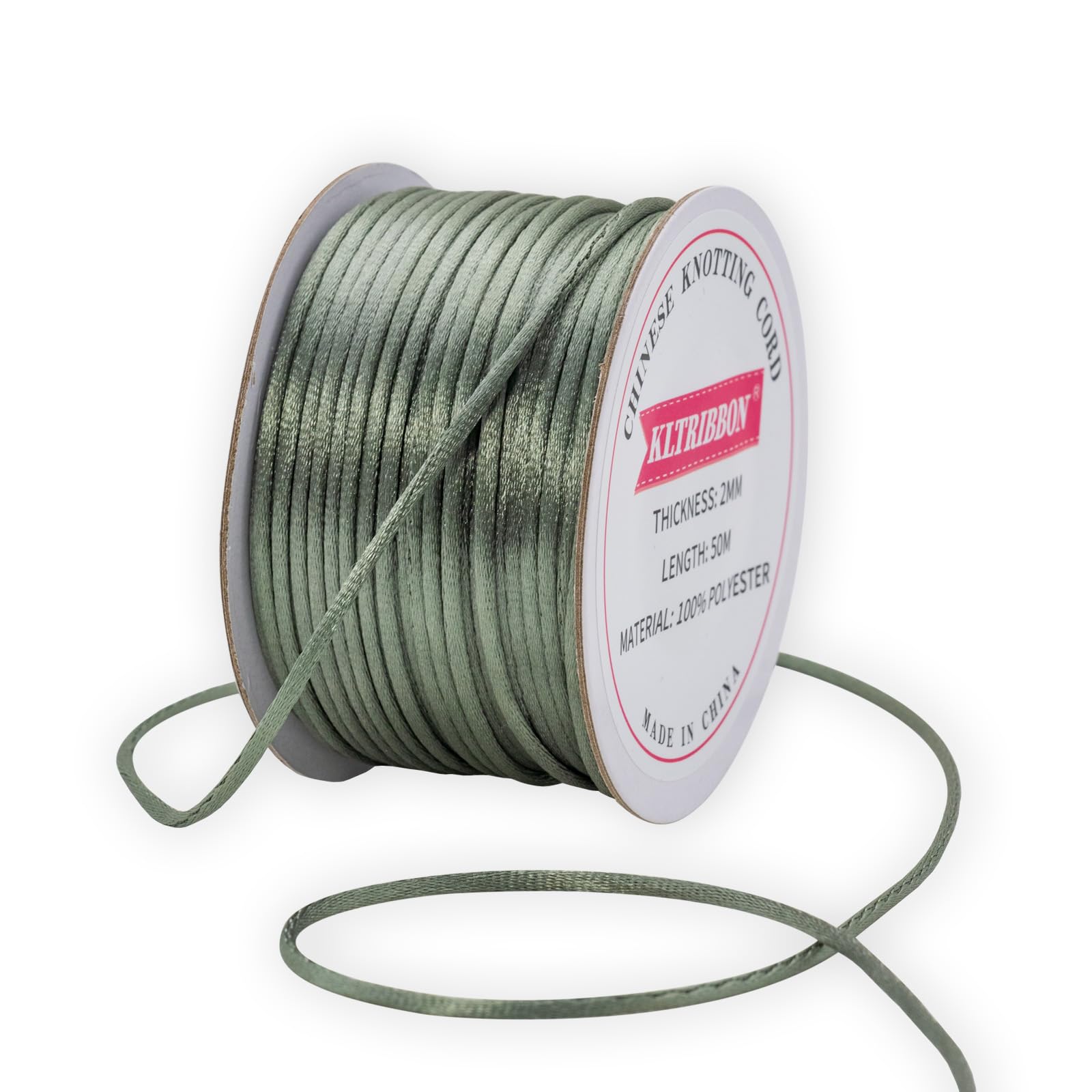 KLTRIBBON 2mm Satin Rattail Cord Metal Grey for Jewelry Making Bracelet Necklaces Beading Thread Macrame Kumihimo Chinese Knot Craft 55yards