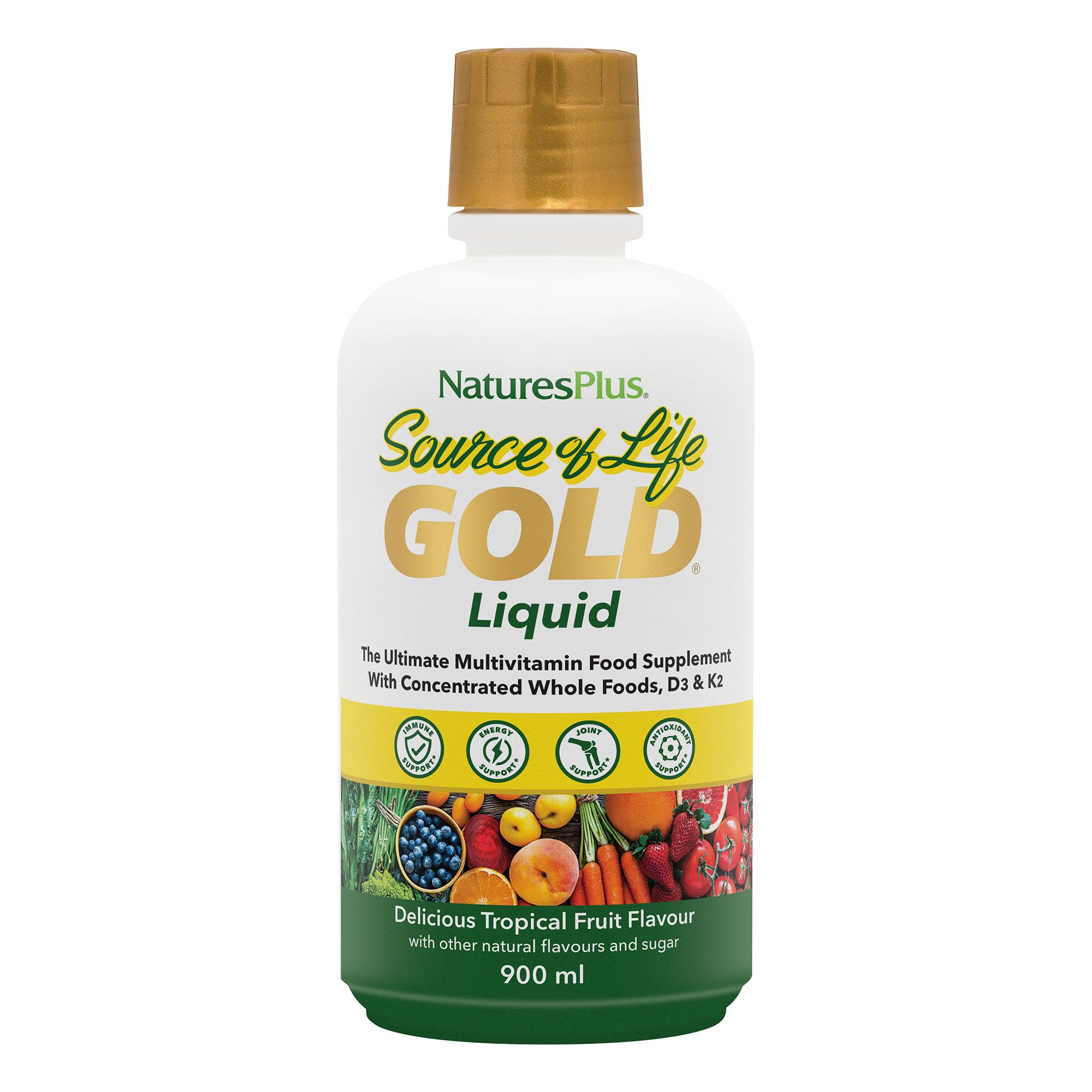 NaturesPlus Source of Life Gold Multivitamin Liquid 900ml - High Potency Whole Food Multivitamin with Superfoods - Energy, Immune & Antioxidant Support - Vegetarian, Gluten Free, Iron Free