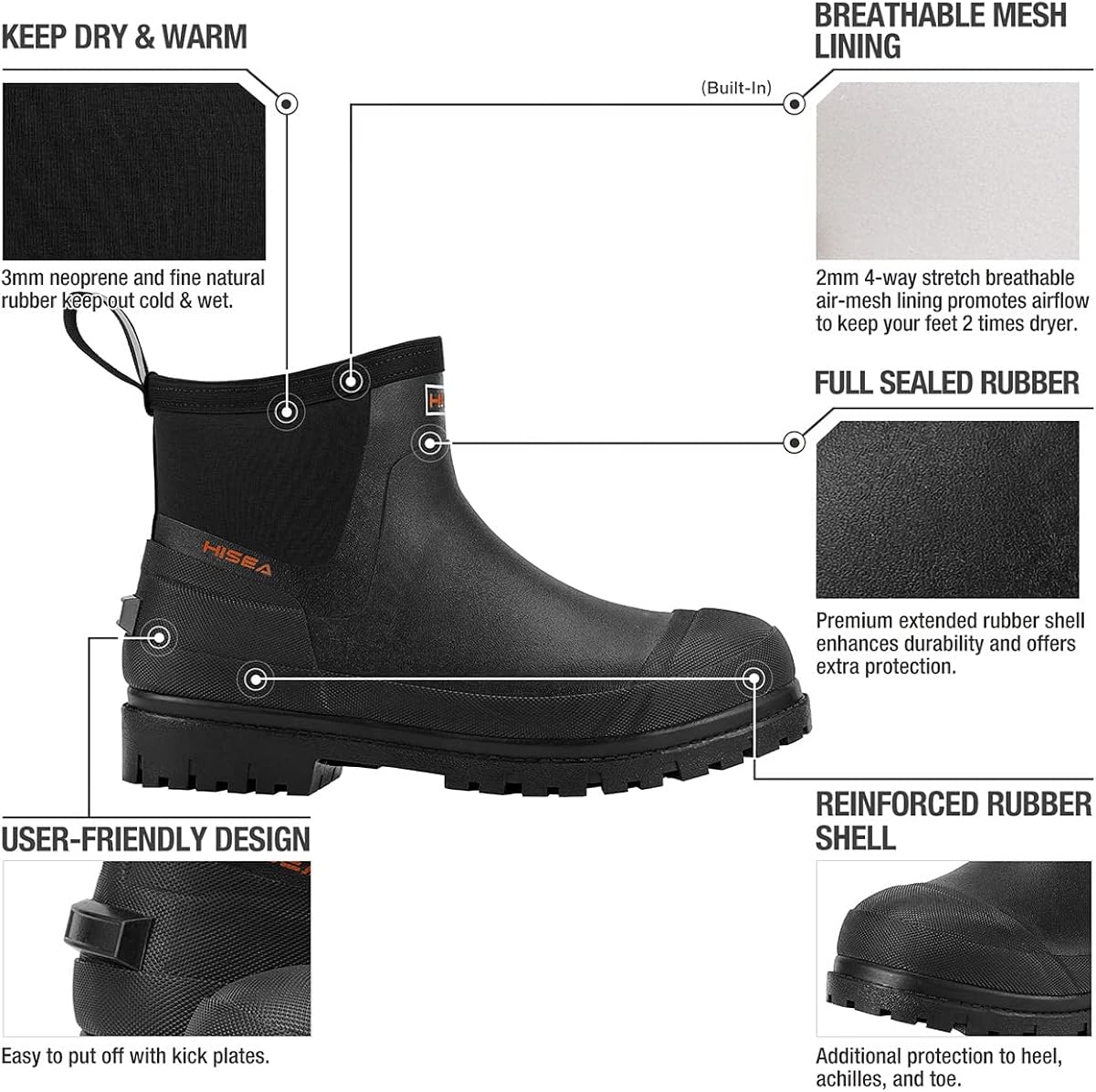 Miniatura 3 de HISEA Botas de lluvia Chelsea para hombre, impermeables, de goma, duraderas, aisladas, para trabajo al aire libre
