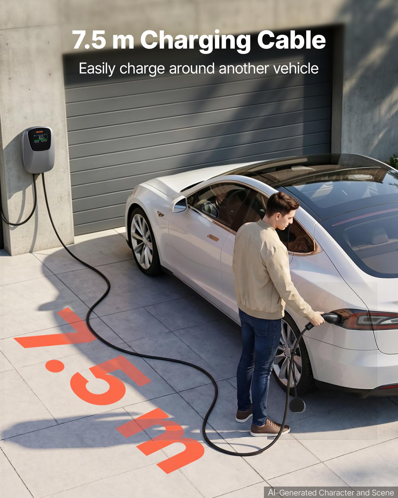 VEVOR Borne Recharge Véhicule Électrique 11 KW Chargeur Triphasé Type 2 CEE pour Voiture Électrique et Hybride Rechargeable, Domestique 400 V CA 16 A, Contrôle Intelligent APP, Écran Numérique, IP65