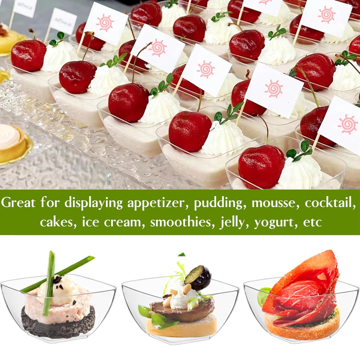 TOFLEN 100ct 2 oz Mini Dessert Cups with Spoons, Clear Plastic Reusable Small Party Serving Cups for Appetizers, Hors D'oeuvres Plates - Image 5