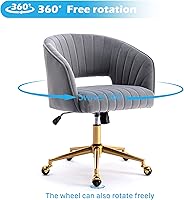 Vista 6 de Silla de oficina en casa, silla giratoria de terciopelo para escritorio, sillón de acento tapizado, sillas modernas capitoneadas con base dorada