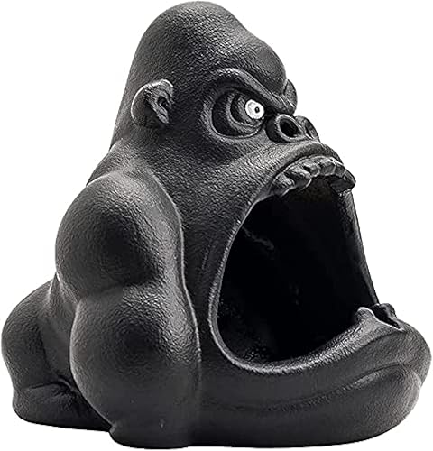 Cenicero con forma de gorila de cerámica con boca abierta, adorno de escultura de estatua de animal para decoración de oficina en el hogar, color