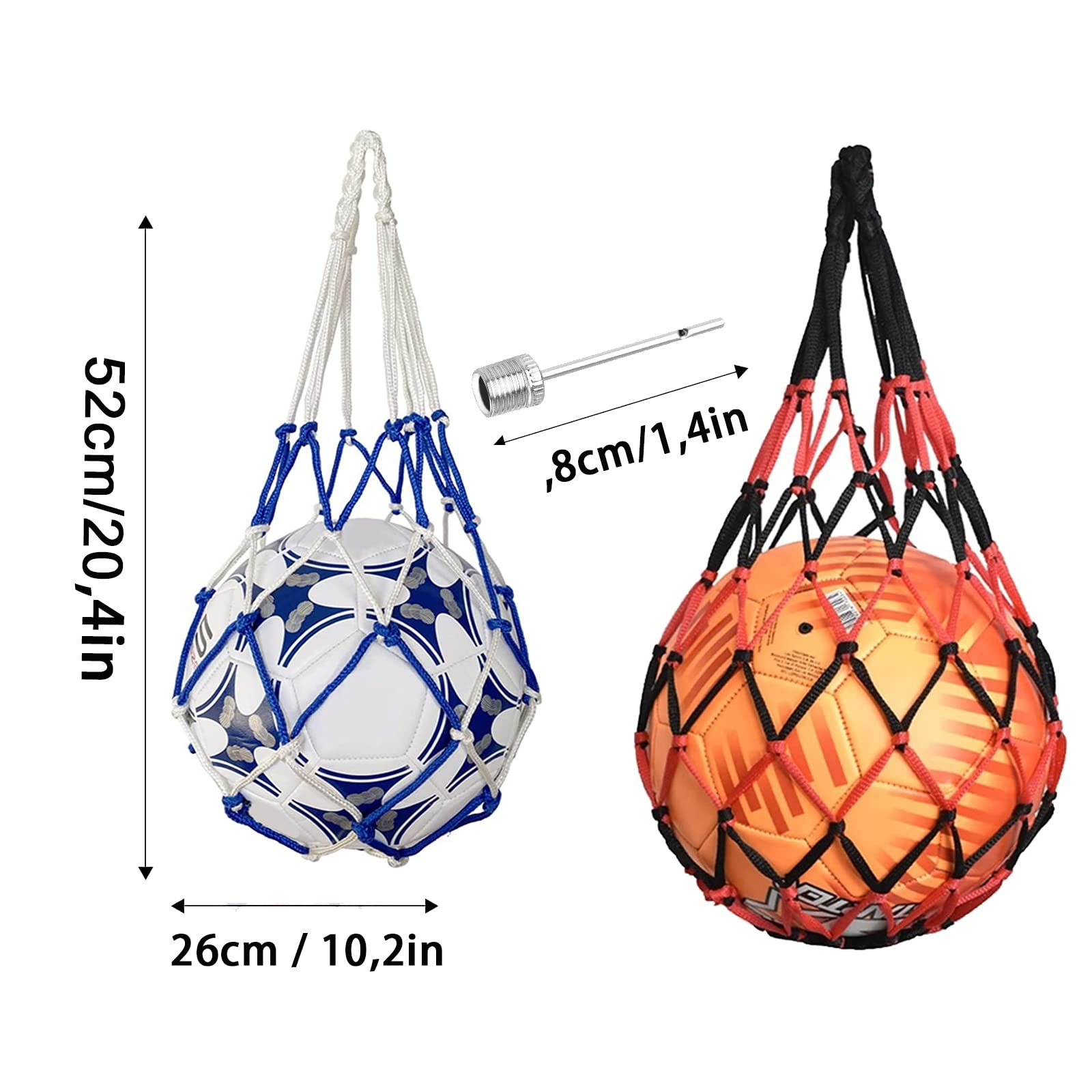 Red de Pelota Portátil, Juego de 2 Bolsas para Redes de Baloncesto, Fútbol, Transporte de Pelota, 2 Pasadores (Azul Blanco + Negro Rojo)