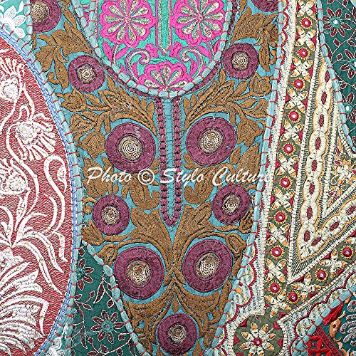 Stylo Culture Indian Pillow Seats For Floor Vintage Patchwork Boho Cushion Cover Hunter Green Oversized 40X40 Inch Decorative Round Decor Seating Tuffet Seat Pouf Cover Cotton Embroidered 1 Pc #TOP3