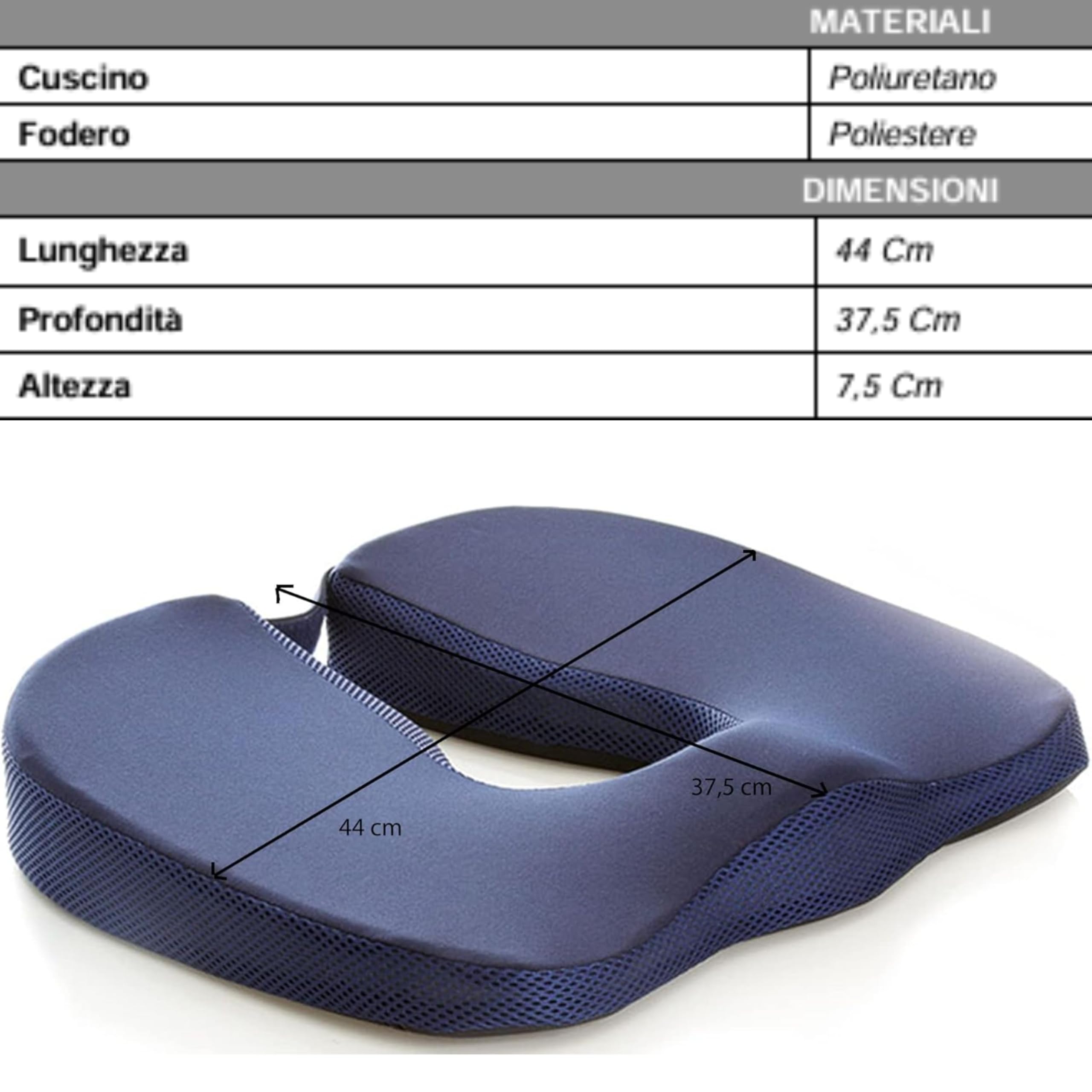 Cuscino per Prostata Uomo, Cuscino per Prostatite, Antiprostata, Ideale per Uso in Ufficio, Auto e Sedia a Rotelle - Memory FOAM, Rivestimento in Poliestere, Sfoderabile - Blu