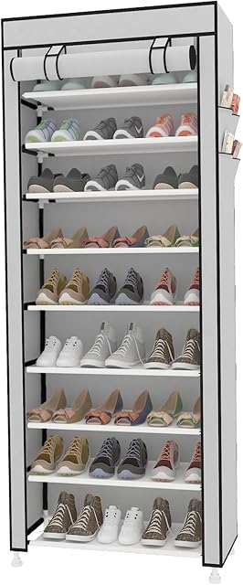 ACCSTORE YAYI Tall Shoe Rack 9-Tier Shoe Shelf Hode up to 27 Pairs Shoes With Non-woven Fabric Cover,Grey