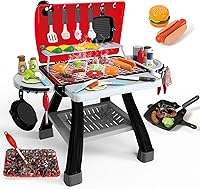 AuroTops 35pcs Kids BBQ Grill Playset - Extra Large 2-Layer Toy Kitchen Set with Realistic Smoke, Sounds & Lights for Ages 3-7