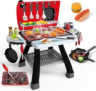 AuroTops 35pcs Kids BBQ Grill Playset - Extra Large 2-Layer Toy Kitchen Set with Realistic Smoke, Sounds & Lights for Ages 3-7
