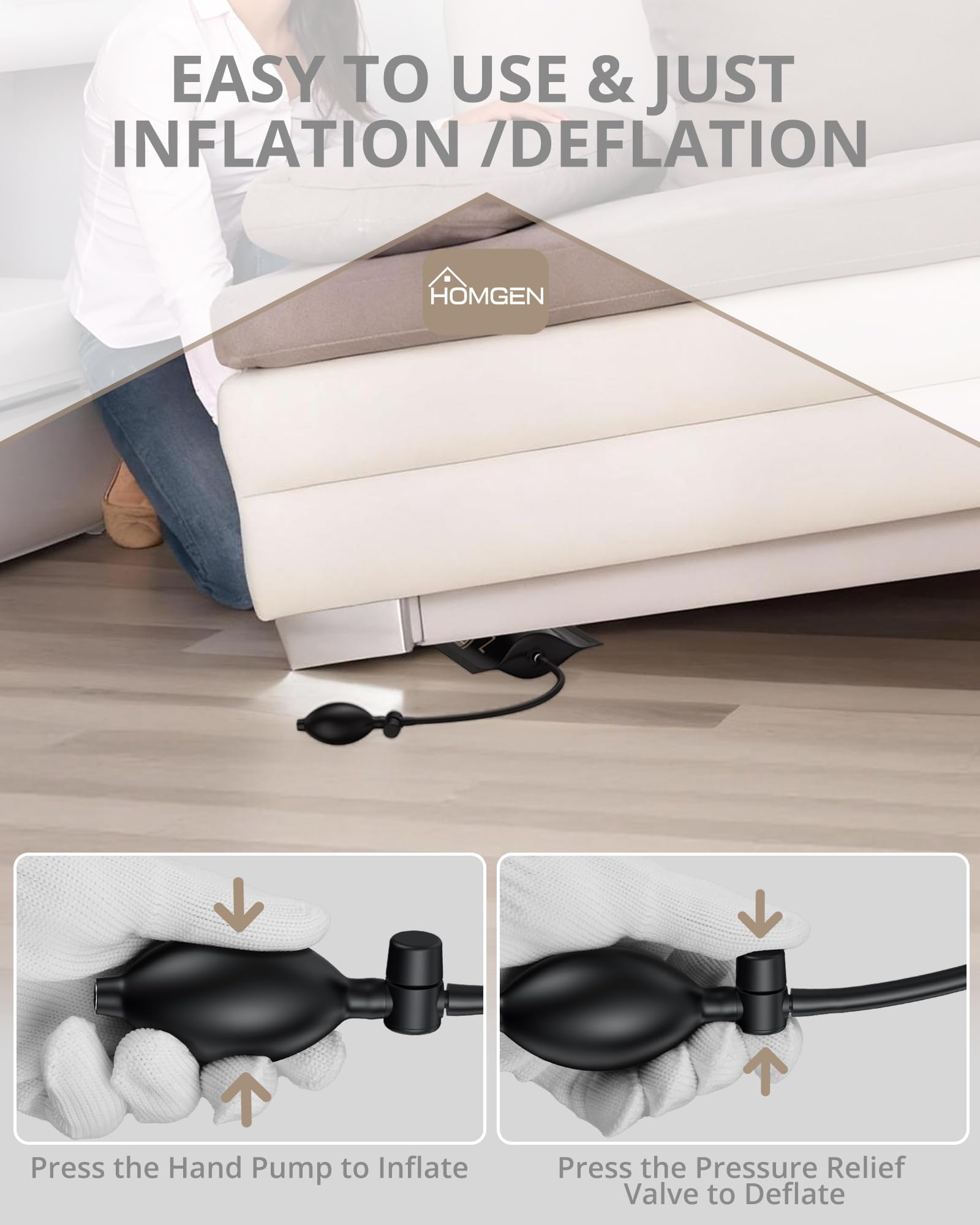 HOMGEN 4 Pezzi Pompa ad Aria per Finestre Max Carico 200kg Cuscinetti ad Aria per Sollevamento in TPU con 4 Cune Cuscini Gonfiabili ad Aria per Installazione Porte Finestre Spostare Mobili