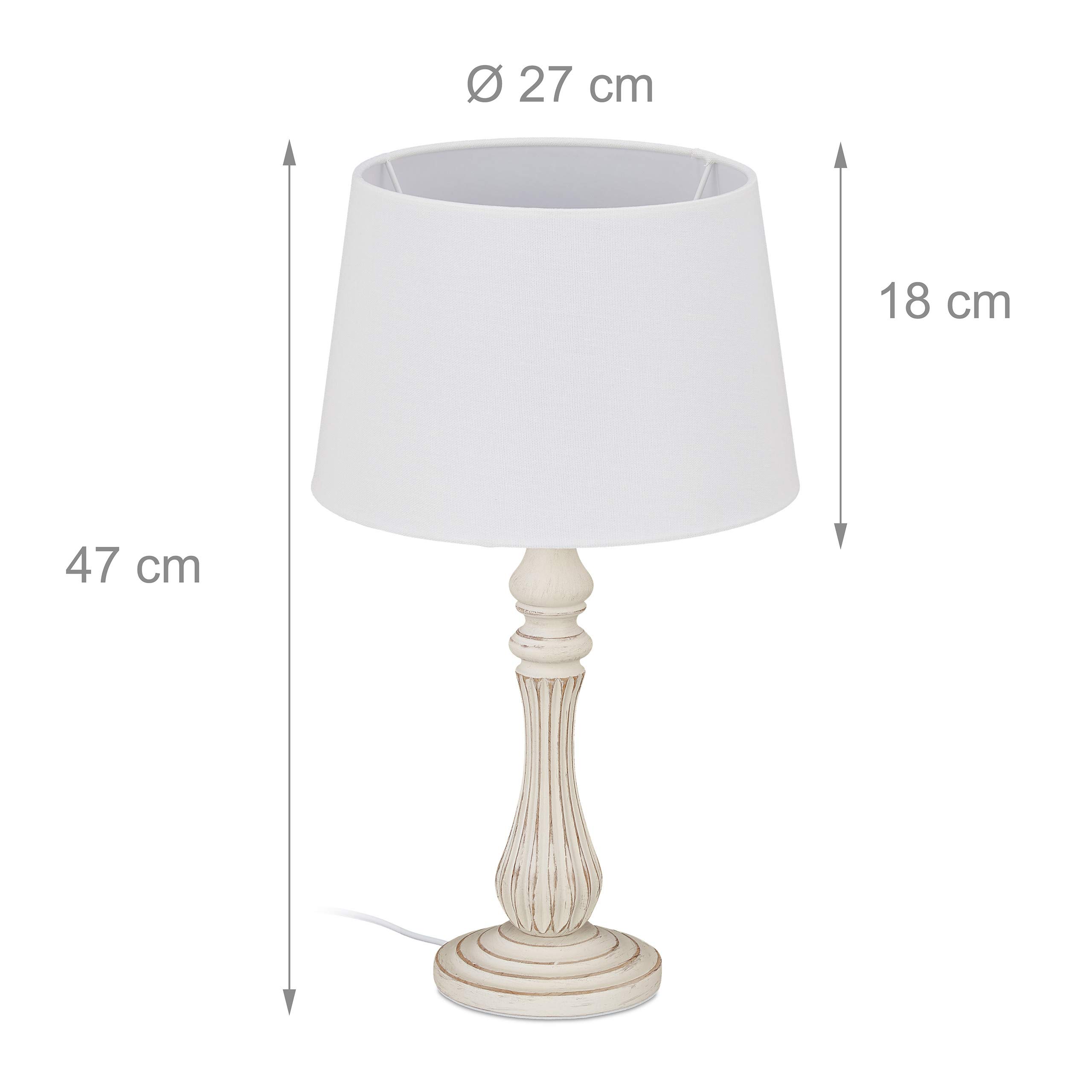 Relaxdays Lampe de Table, Style campagnard, E14 Douille; Tissu et Bois, Salon et Chambre à Coucher, de Chevet, HxD 47x27