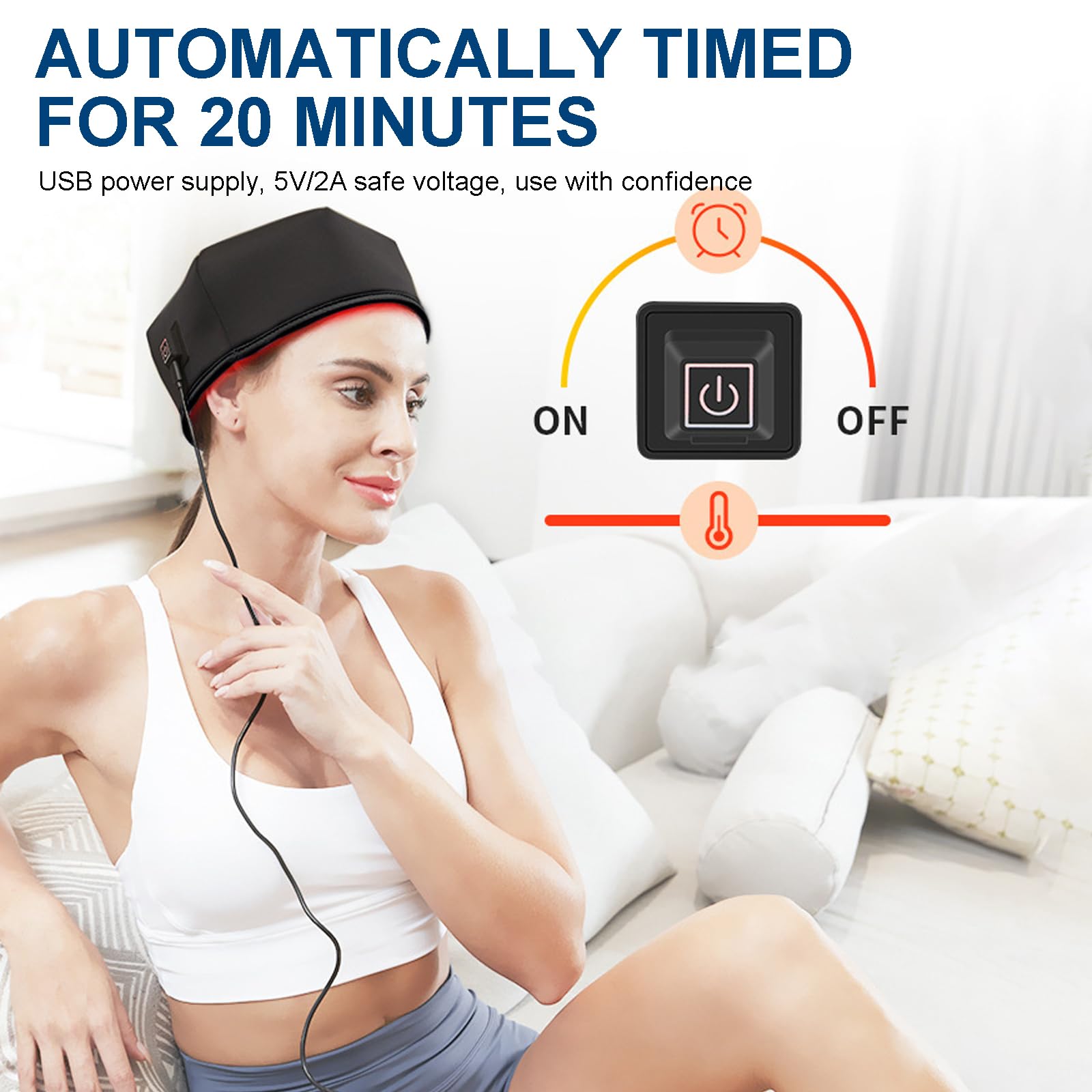 GOURIXIN Cappellino Ricrescita Capelli, Casco Laser anticaduta Capelli Terapia con Luce Rossa e Infrarossi (660nm/850nm) con Funzione Impulso, 3 modalità e Timer, Stimolare Crescita Capelli Black