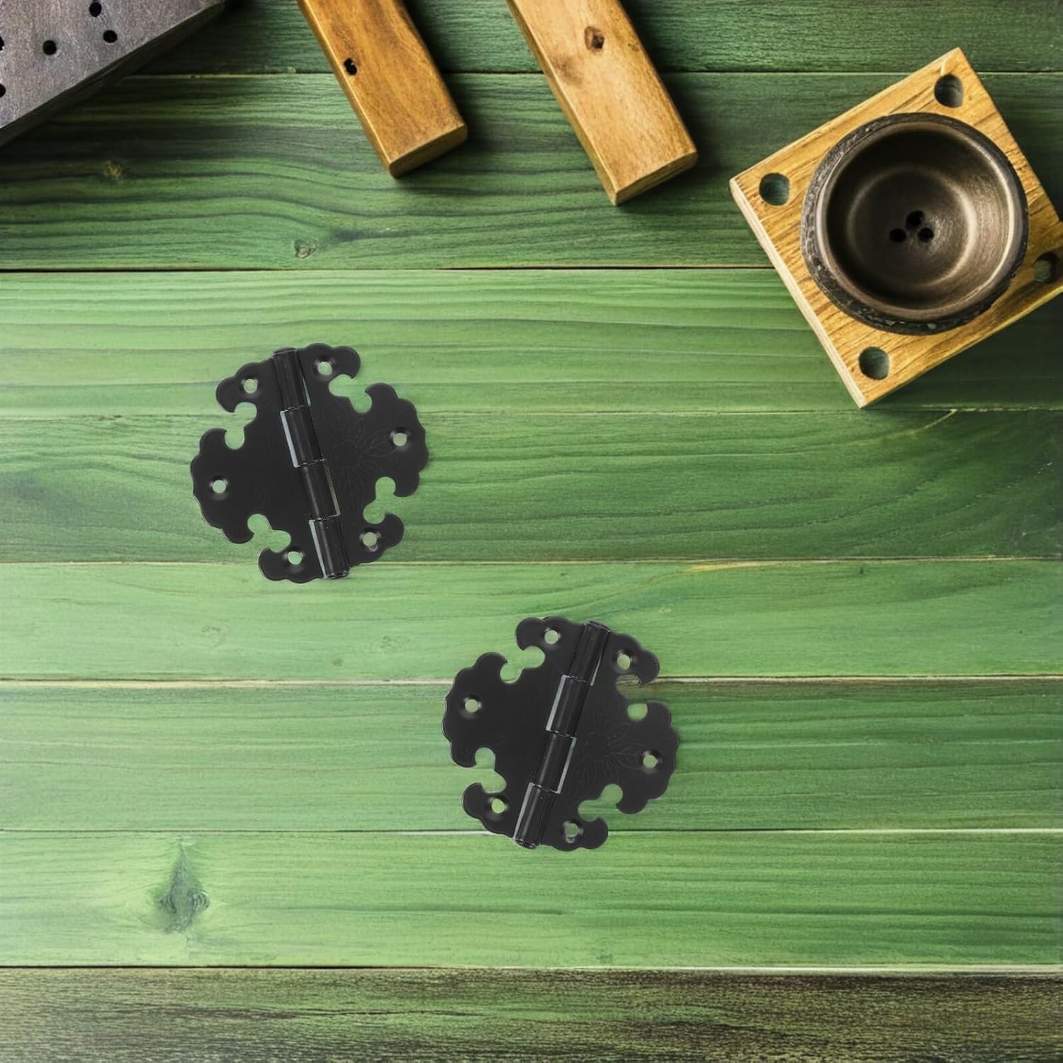 20pcs Antique Black Cabinet Hinges for Wooden Boxes and Kitchen Cabinets, Retro Small Furniture Hinges with Flower Engraving, Decorative Hardware for DIY and Home Improvement
