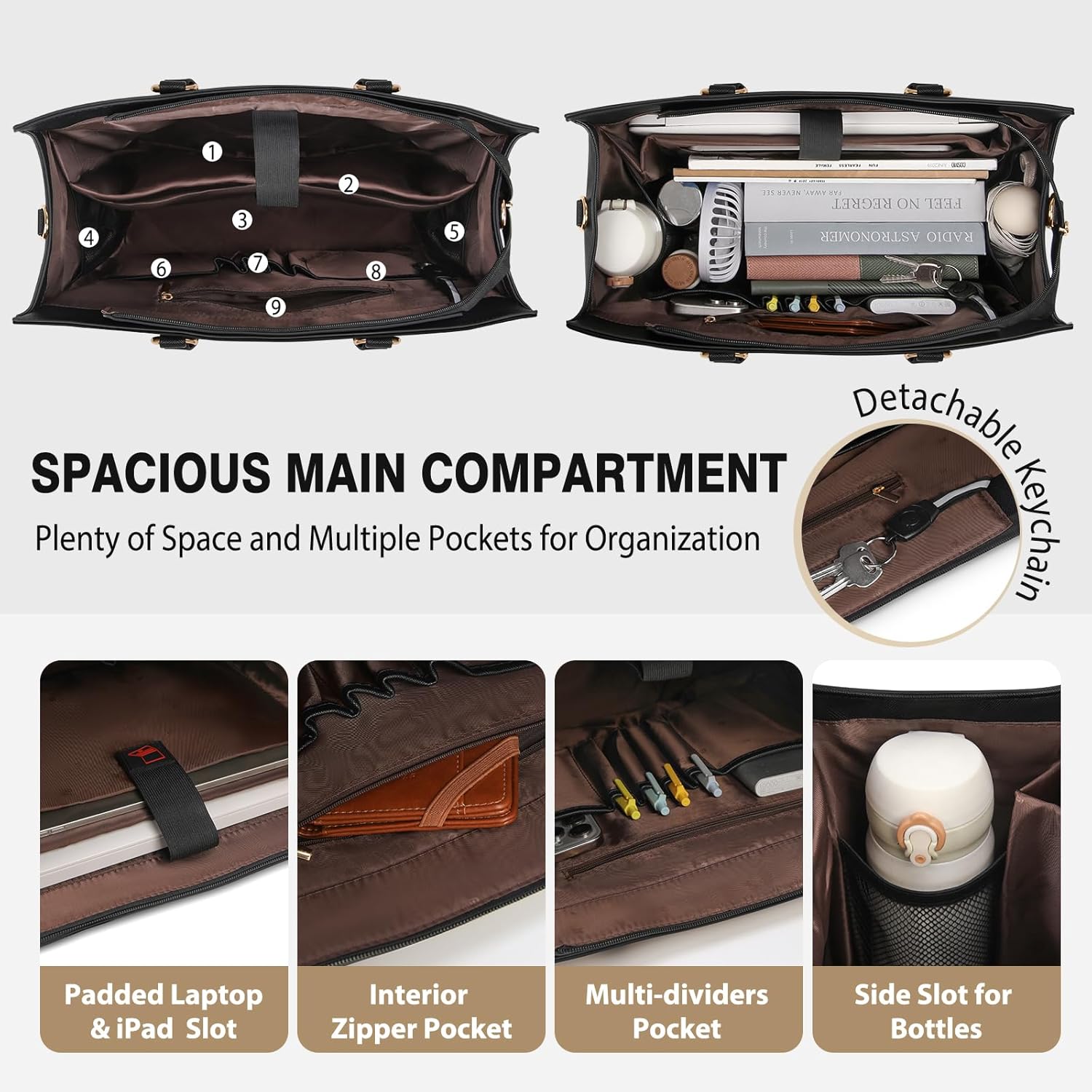 RAINSMORE Laptop Bag for Women 15.6 Inch Work Tote Bag with Detachable Strap & Bow Professional Laptop Tote with Cup Holder - Image 4