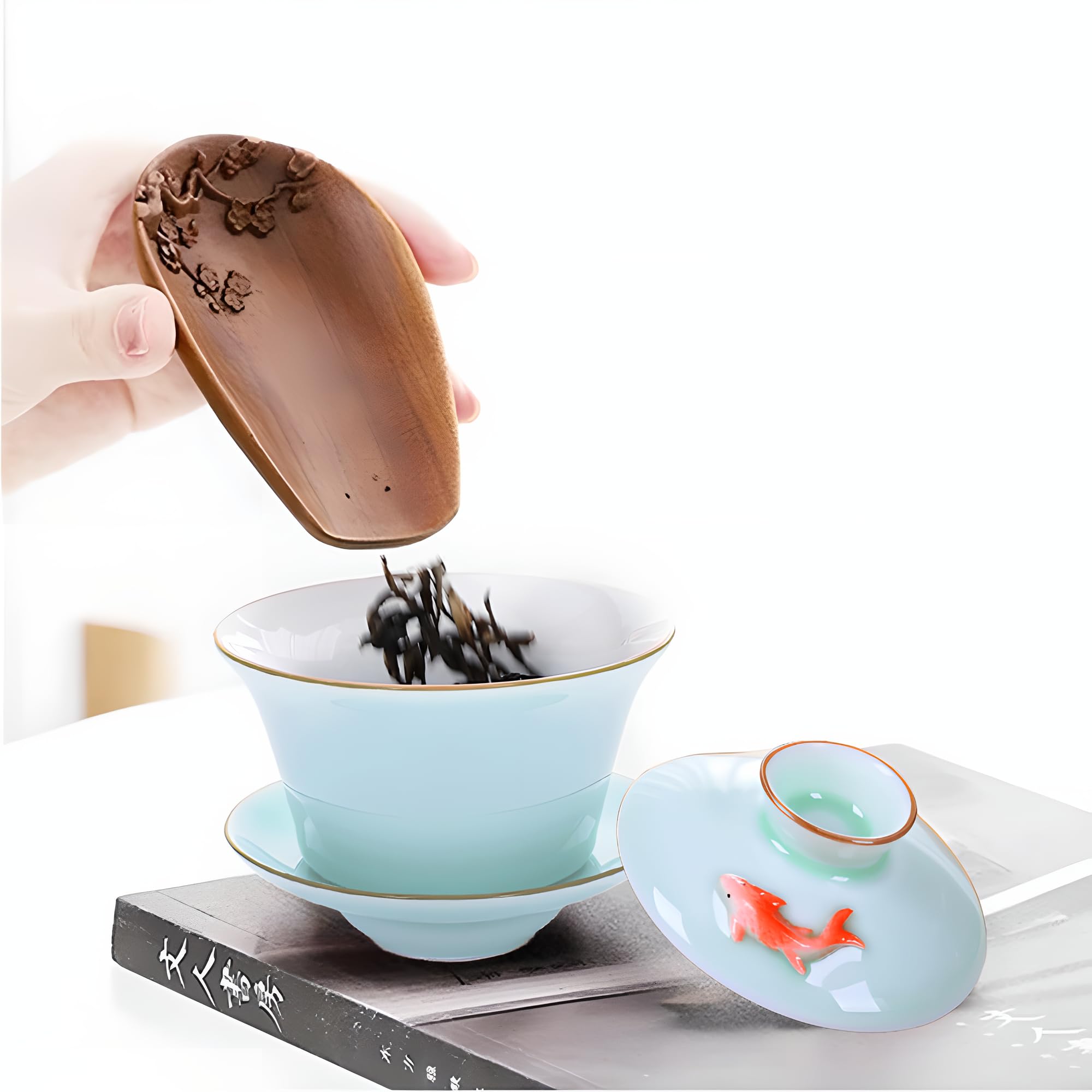 Gaiwan z kolorową rybką koi Yixing, chińską filiżanką do herbaty Gongfu, japońską filiżanką do herbaty, miseczką do herbaty z pokrywką i spodkiem (Gaiwan)