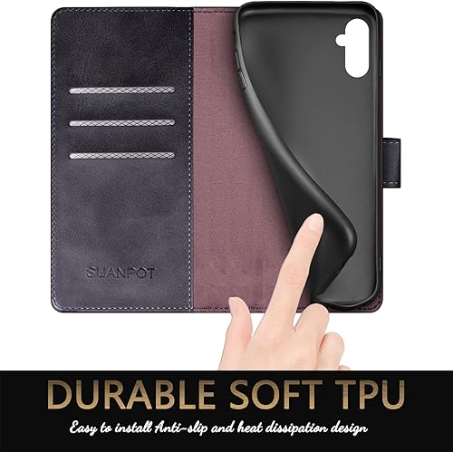 Miniatura 6 de SUANPOT Funda tipo cartera para Samsung Galaxy A13 5G con bloqueo RFID, tarjetero de crédito, funda protectora de piel sintética con tapa para
